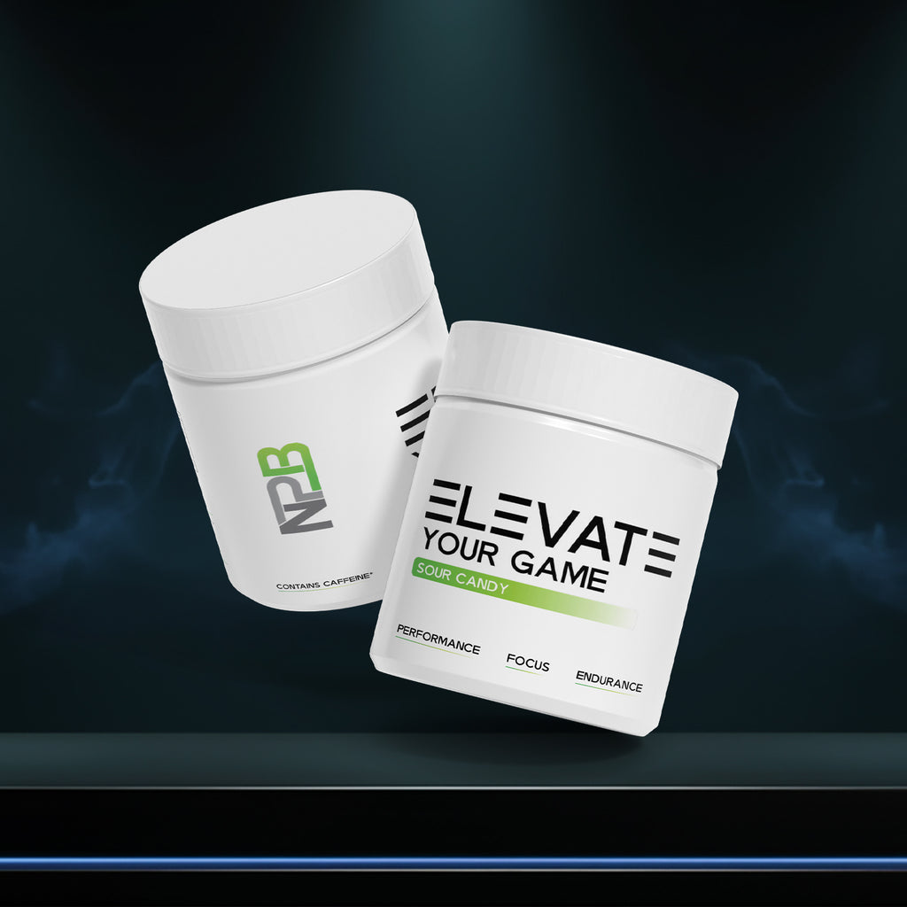 Two white containers with green and black text on a dark background