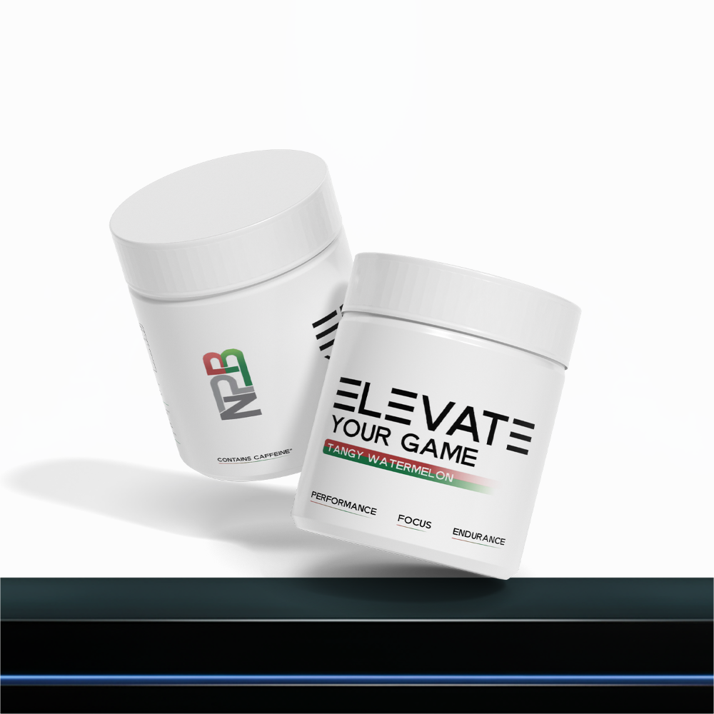 Two white containers with 'Elevate Your Game' branding on a white background