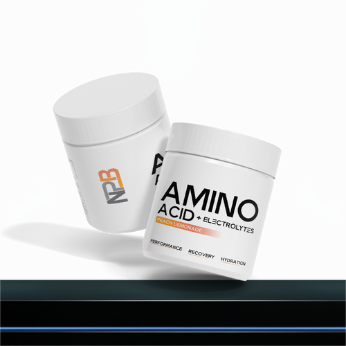 Two containers of NPB Amino Acid + Electrolytes on a white background