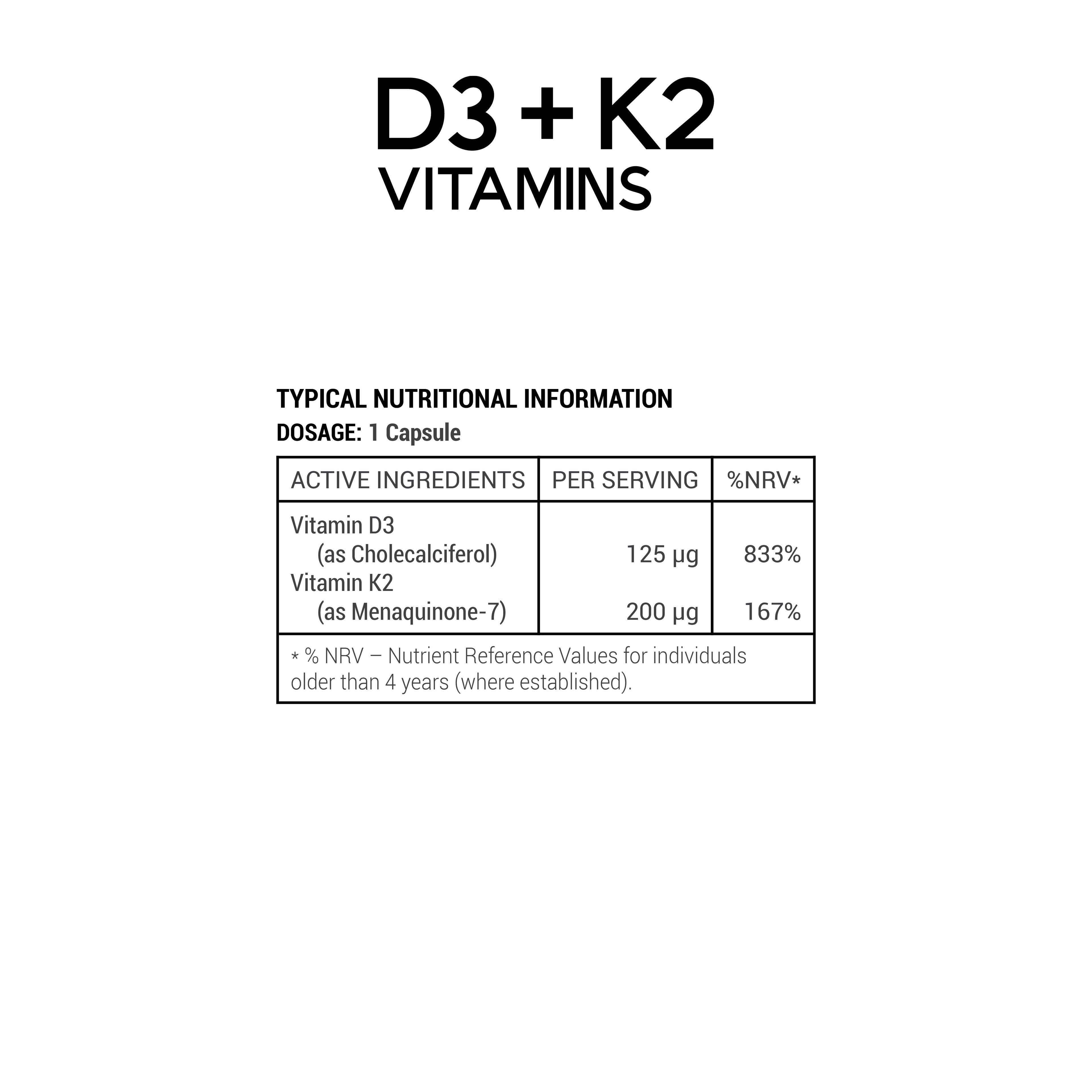 D3 + K2 Vitamins - 30 Capsules