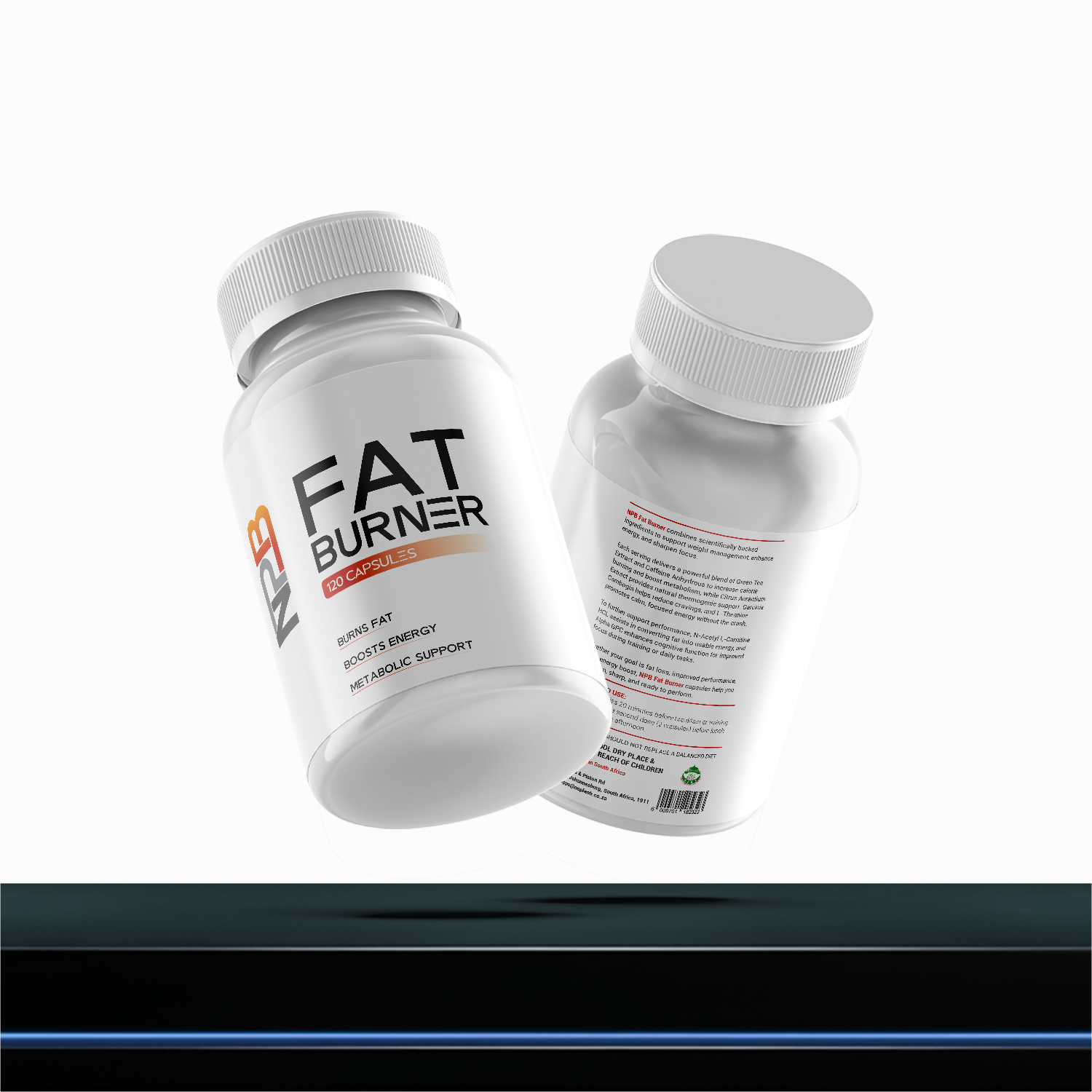 Two bottles of fat burner supplements on a white background