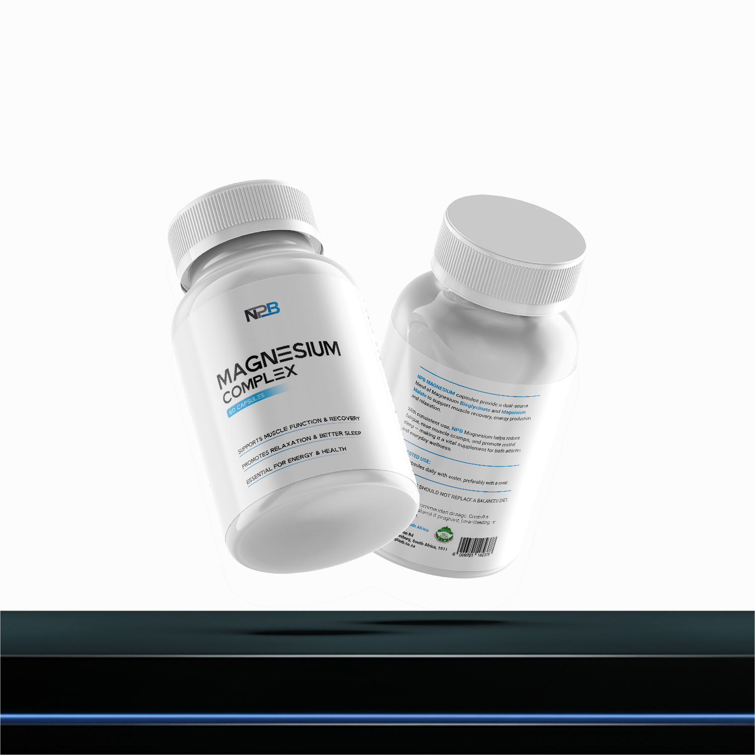 Two bottles of NPB Magnesium Complex on a white background