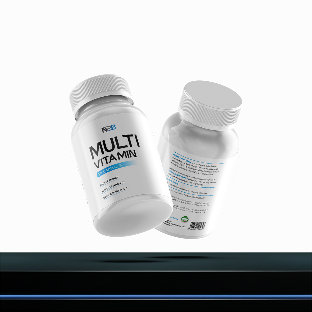Two bottles of NPB Multi Vitamin on a white background