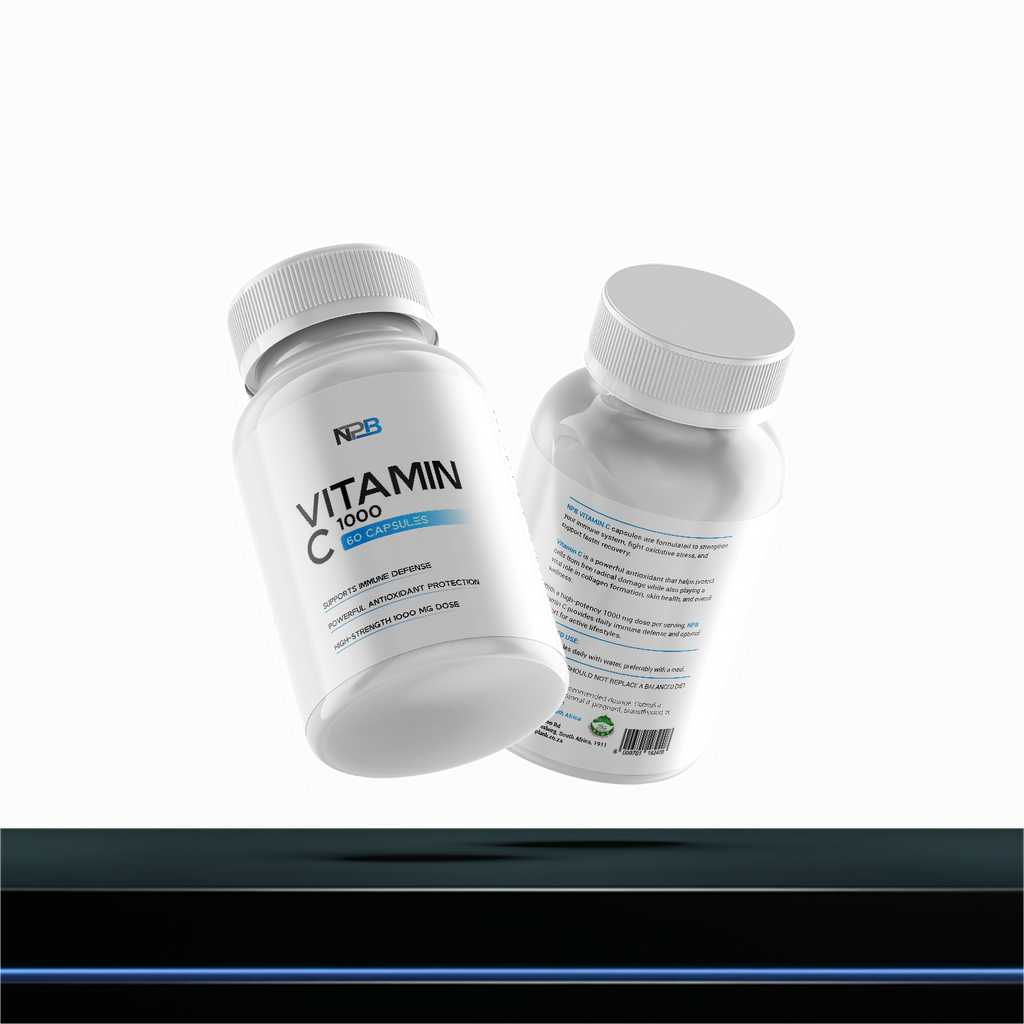 Two bottles of Vitamin C supplements on a white background