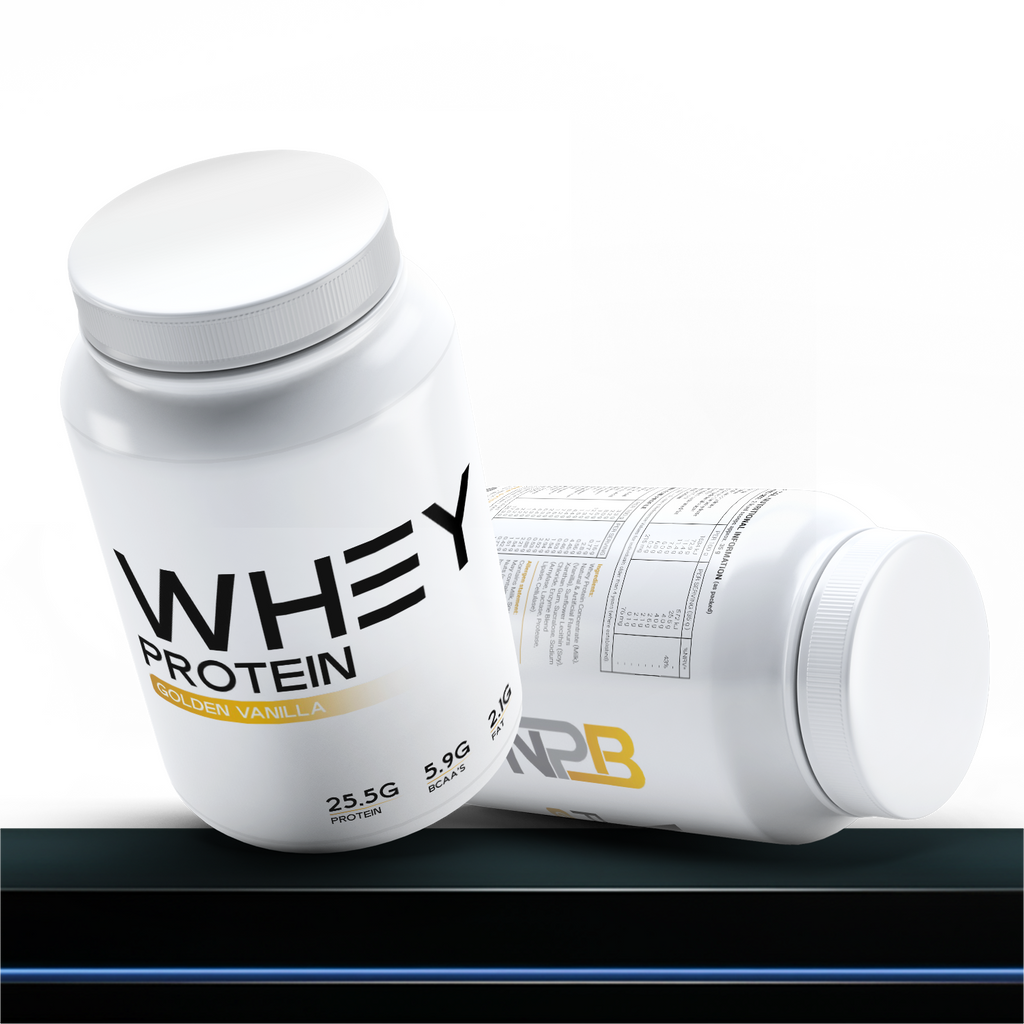 Two protein powder containers on a white background